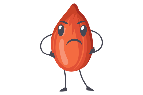 Angry Peanut. Cartoon Mascot. Funny Nut Graphics & Illustrations