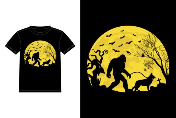 Bigfoot Walking German Shepherd Funny Graphics for T-Shirt Designs