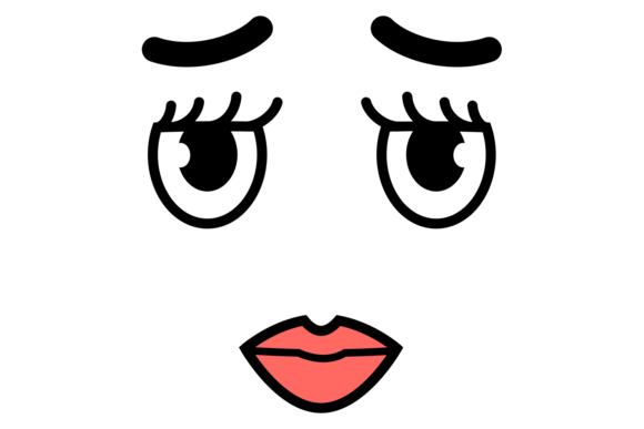 Female Face Expression. Doodle Funny Cut Graphics and Illustrations