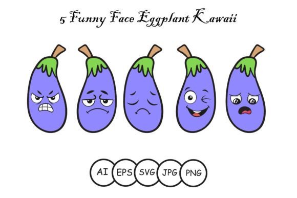 Funny Face Eggplant Kawaii Graphics for Modern Illustrations