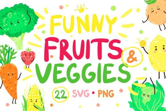 Funny Fruits Veggies Clipart Set for Graphics and Illustrations