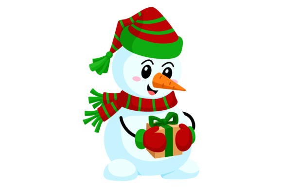Funny Snowman with Gift Box: Graphics & Illustrations for Crafters