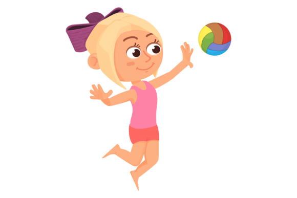 Kid Playing Beach Ball. Cartoon Funny Graphics and Illustrations Review