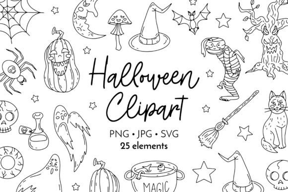 Line Art Halloween Vector Clipart Graphics for Crafters