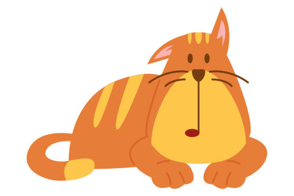 Lying Cat with Funny Face Expression. Cu Graphics and Illustrations Review