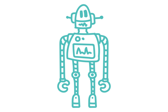 Mechanical Toy Kid Drawing. Funny Robot Graphics & Illustrations