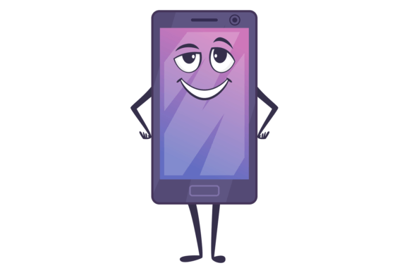 Phone Character with Smiling Face. Funny Graphics and Illustrations