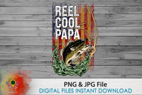 Reel Cool Papa American Flag Sublimation Graphics for T-Shirt Designs