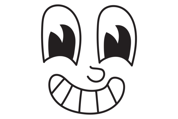 Toon Wide Smile. Funny Comic Face Expres Graphics and Illustrations
